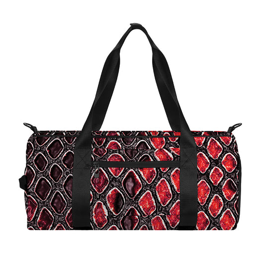 Red And Black Snakeskin Print Gym Bag