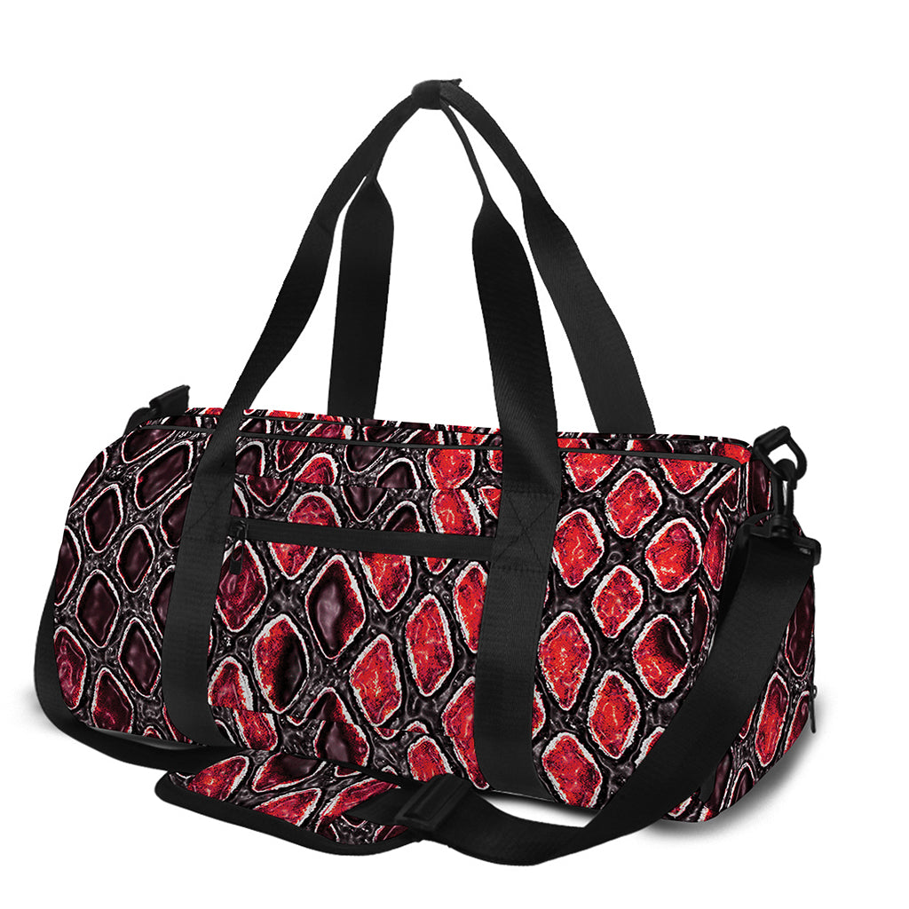 Red And Black Snakeskin Print Gym Bag