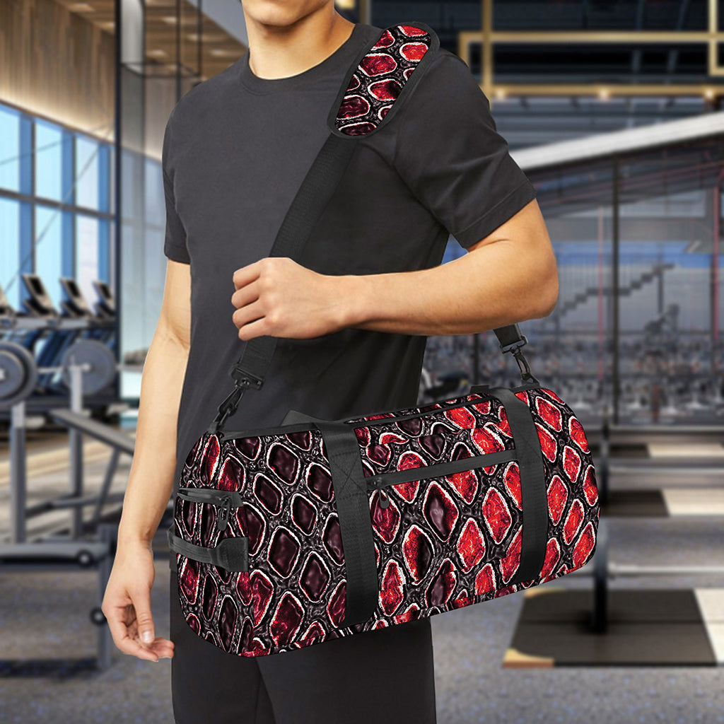 Red And Black Snakeskin Print Gym Bag
