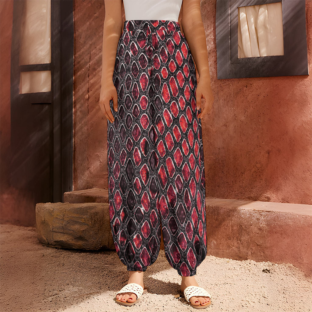 Red And Black Snakeskin Print Harem Pants
