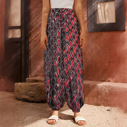 Red And Black Snakeskin Print Harem Pants
