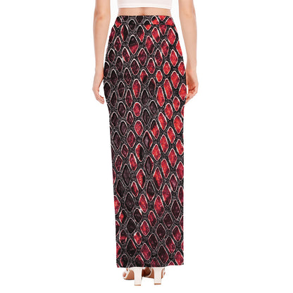 Red And Black Snakeskin Print High Slit Maxi Skirt