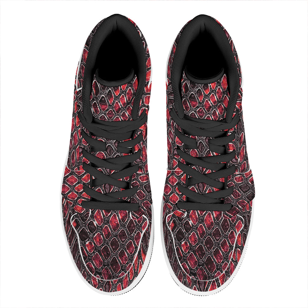 Red And Black Snakeskin Print High Top Leather Sneakers
