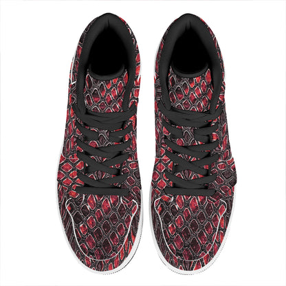 Red And Black Snakeskin Print High Top Leather Sneakers