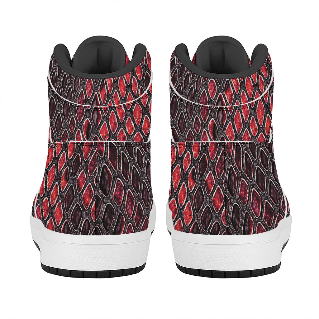Red And Black Snakeskin Print High Top Leather Sneakers