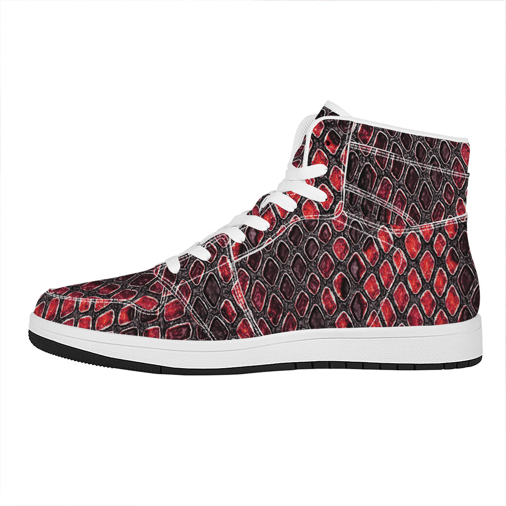 Red And Black Snakeskin Print High Top Leather Sneakers