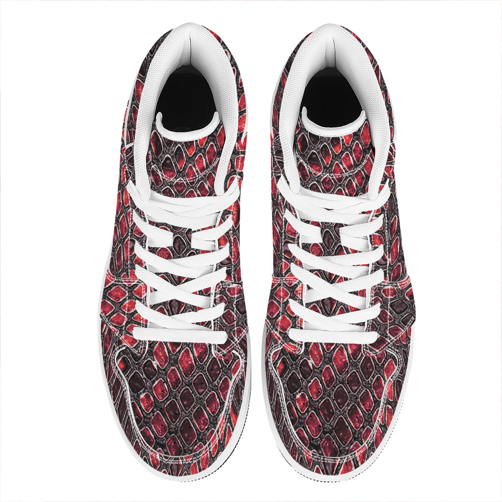 Red And Black Snakeskin Print High Top Leather Sneakers