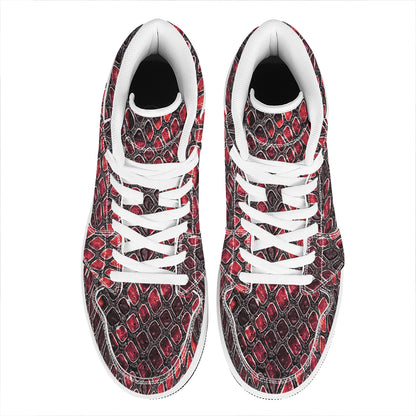 Red And Black Snakeskin Print High Top Leather Sneakers