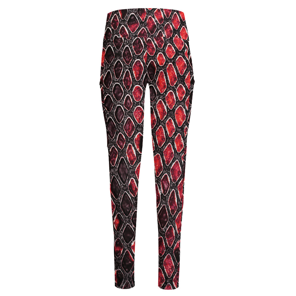 Red And Black Snakeskin Print High-Waisted Pocket Leggings