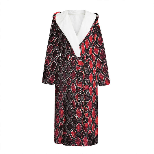 Red And Black Snakeskin Print Hooded Bathrobe