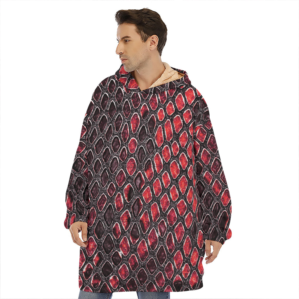 Red And Black Snakeskin Print Hoodie Blanket