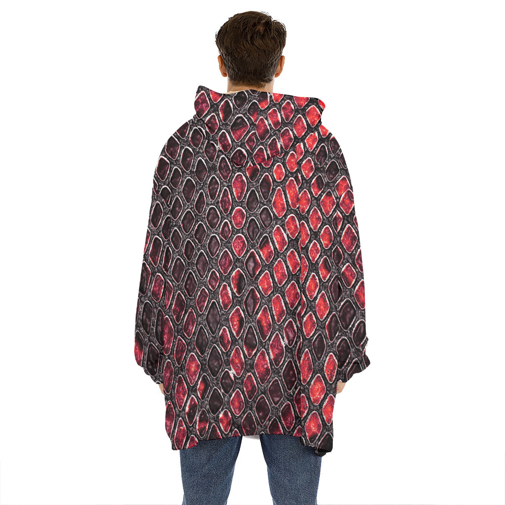 Red And Black Snakeskin Print Hoodie Blanket