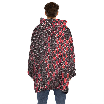 Red And Black Snakeskin Print Hoodie Blanket