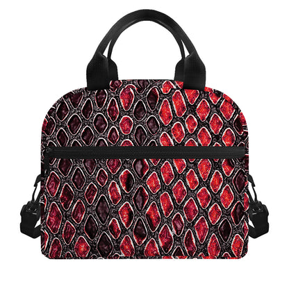 Red And Black Snakeskin Print Insulated Lunch Bag