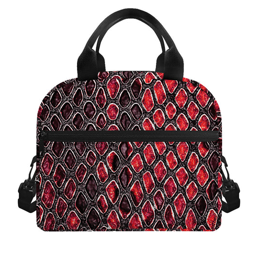 Red And Black Snakeskin Print Insulated Lunch Bag