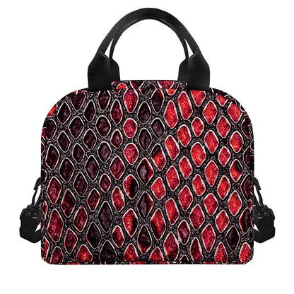 Red And Black Snakeskin Print Insulated Lunch Bag