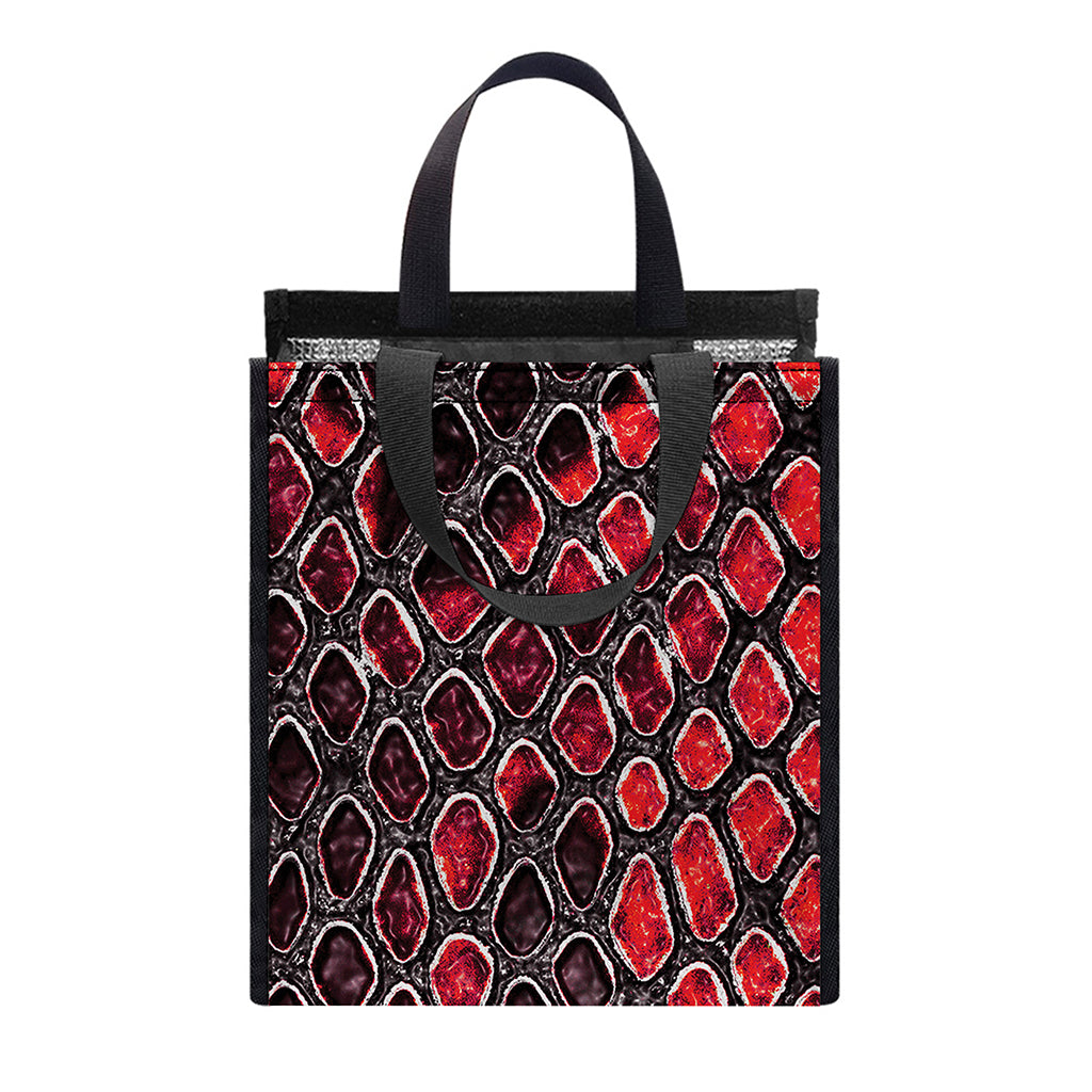 Red And Black Snakeskin Print Insulated Lunch Tote