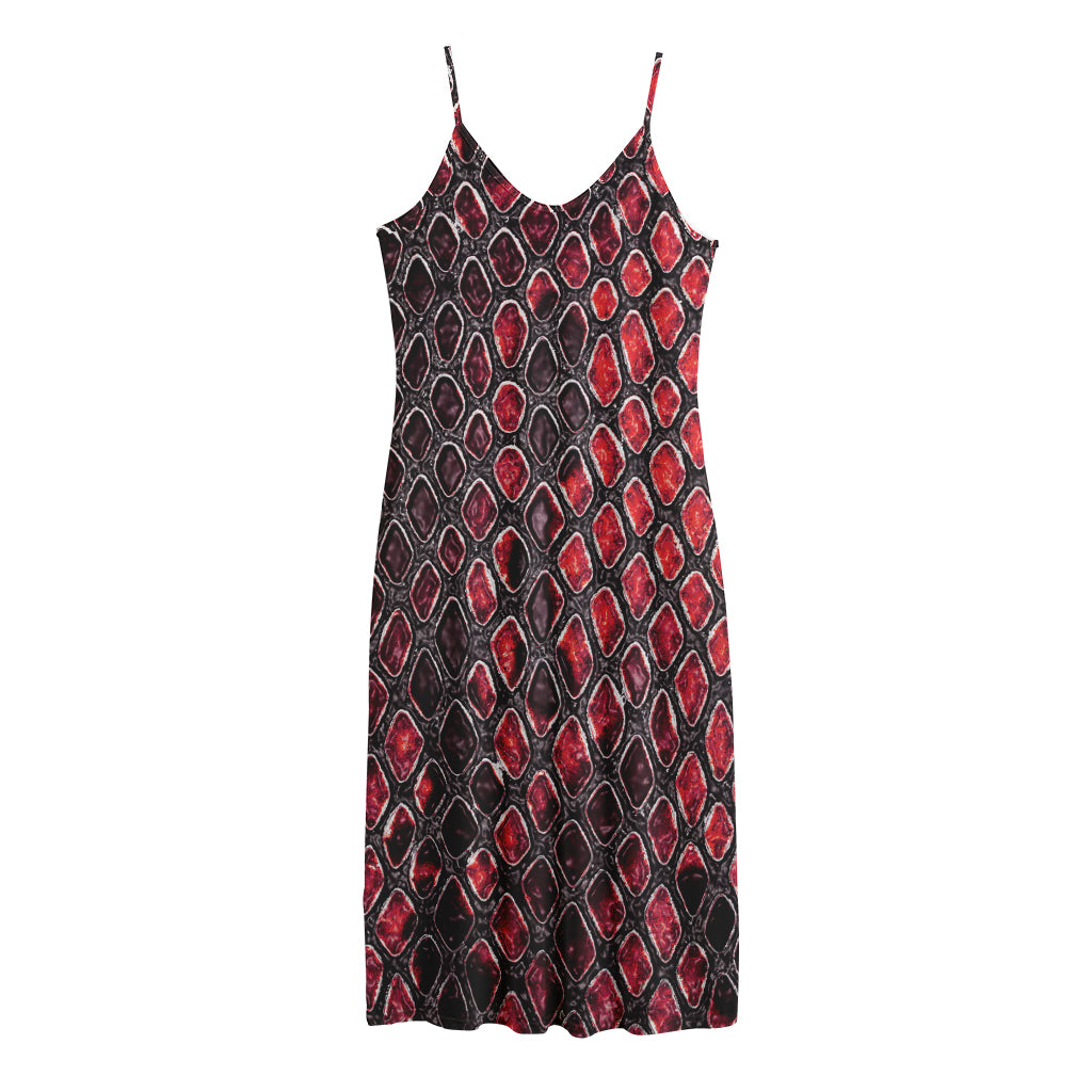 Red And Black Snakeskin Print Jersey Midi Cami Dress