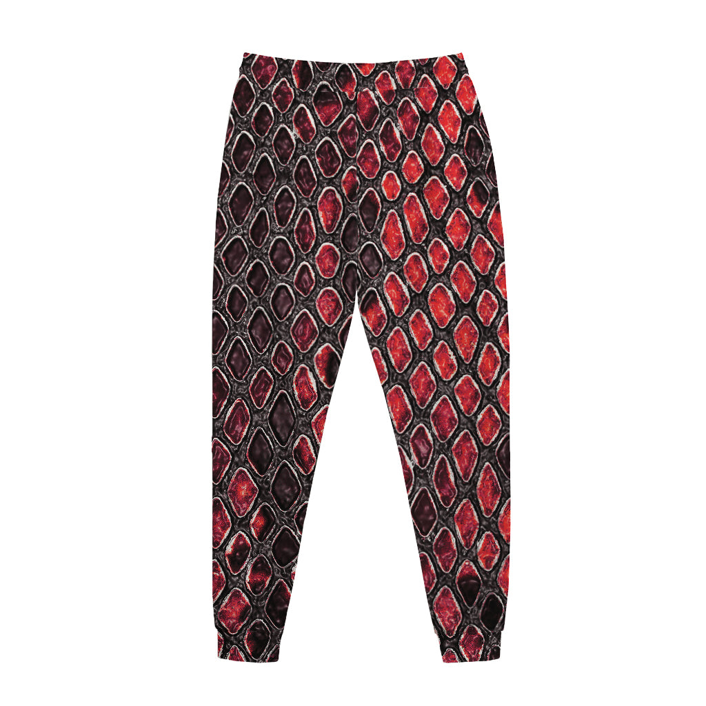 Red And Black Snakeskin Print Jogger Pants