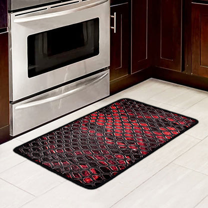 Red And Black Snakeskin Print Kitchen Mat