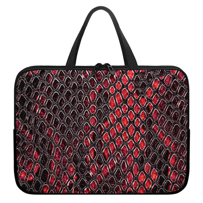 Red And Black Snakeskin Print Laptop Sleeve With Handle