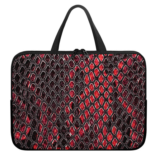 Red And Black Snakeskin Print Laptop Sleeve With Handle