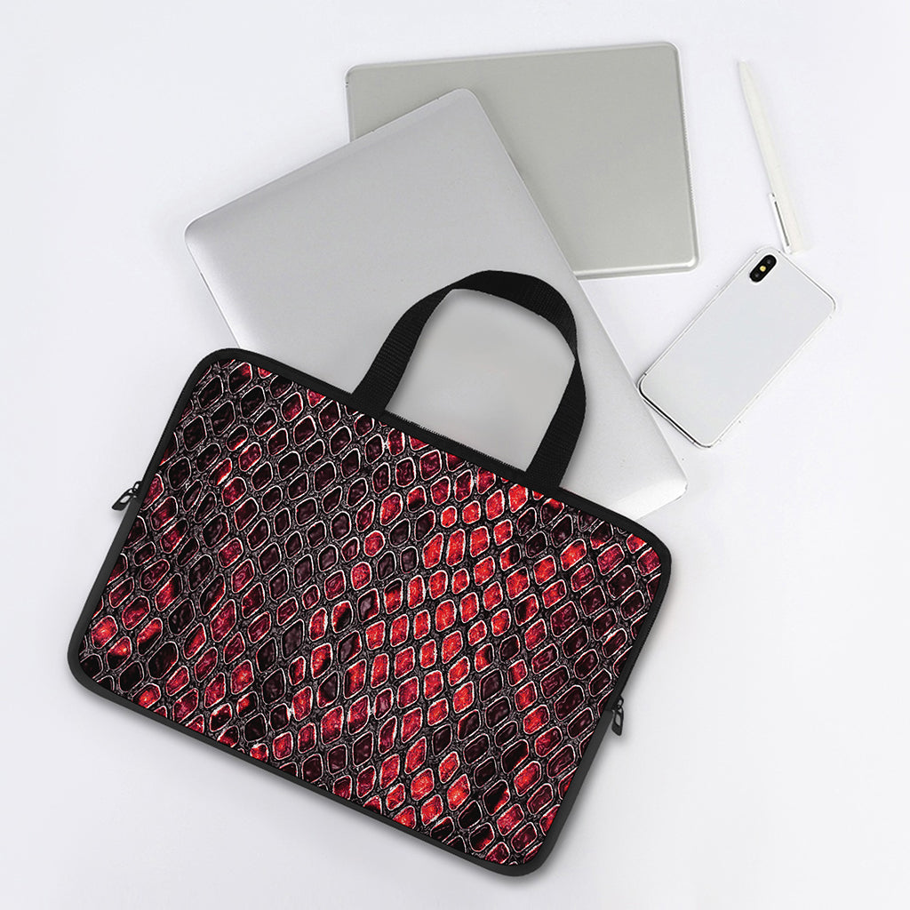 Red And Black Snakeskin Print Laptop Sleeve With Handle