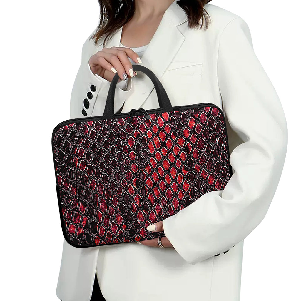 Red And Black Snakeskin Print Laptop Sleeve With Handle