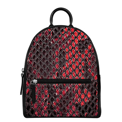 Red And Black Snakeskin Print Leather Backpack