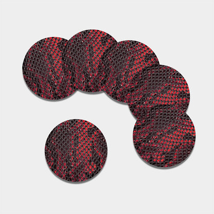 Red And Black Snakeskin Print Leather Coaster Set