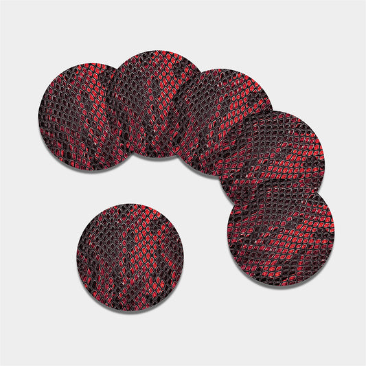 Red And Black Snakeskin Print Leather Coaster Set