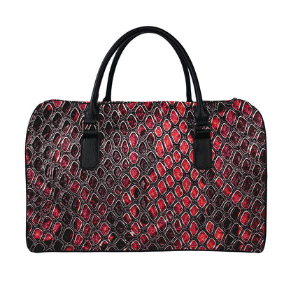 Red And Black Snakeskin Print Leather Duffle Bag