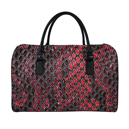 Red And Black Snakeskin Print Leather Duffle Bag