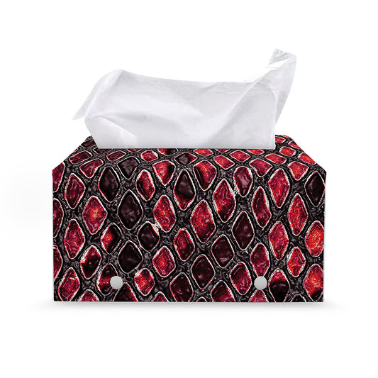 Red And Black Snakeskin Print Leather Tissue Box Cover