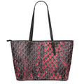 Red And Black Snakeskin Print Leather Tote Bag With Zipper