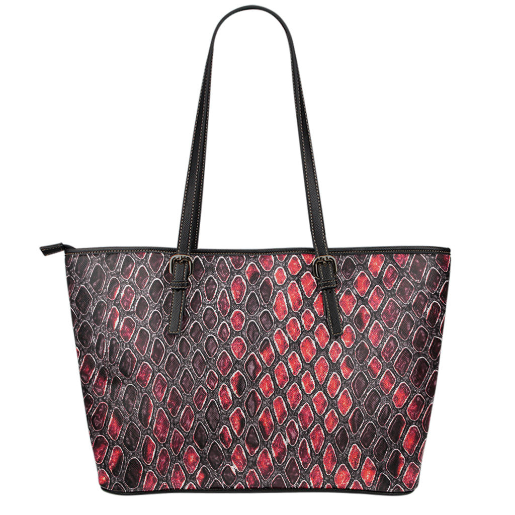 Red And Black Snakeskin Print Leather Tote Bag