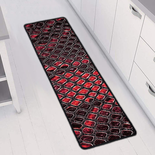 Red And Black Snakeskin Print Long Kitchen Mat