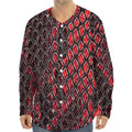 Red And Black Snakeskin Print Long Sleeve Baseball Jersey