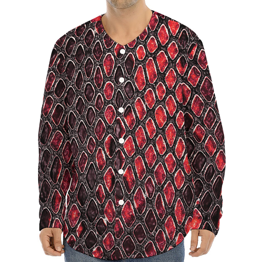 Red And Black Snakeskin Print Long Sleeve Baseball Jersey