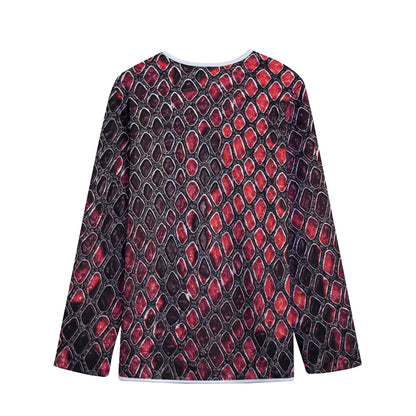 Red And Black Snakeskin Print Long Sleeve Short Coat