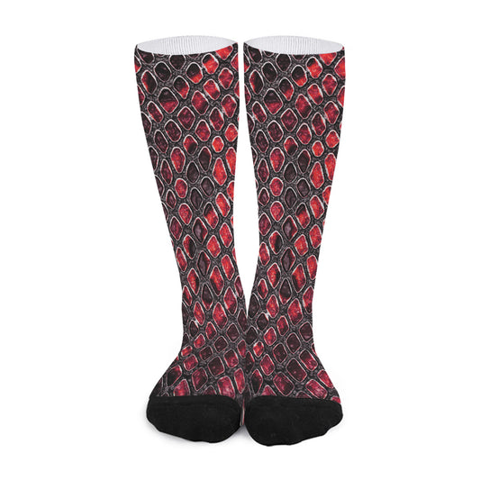 Red And Black Snakeskin Print Long Socks