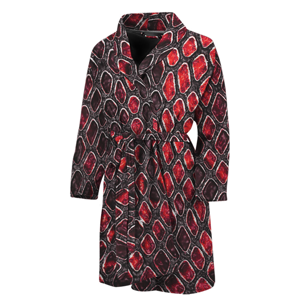 Red And Black Snakeskin Print Men's Bathrobe