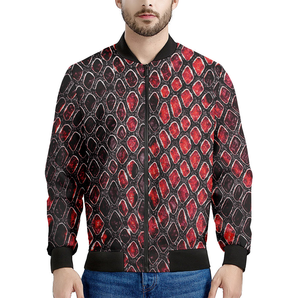 Red And Black Snakeskin Print Men's Bomber Jacket
