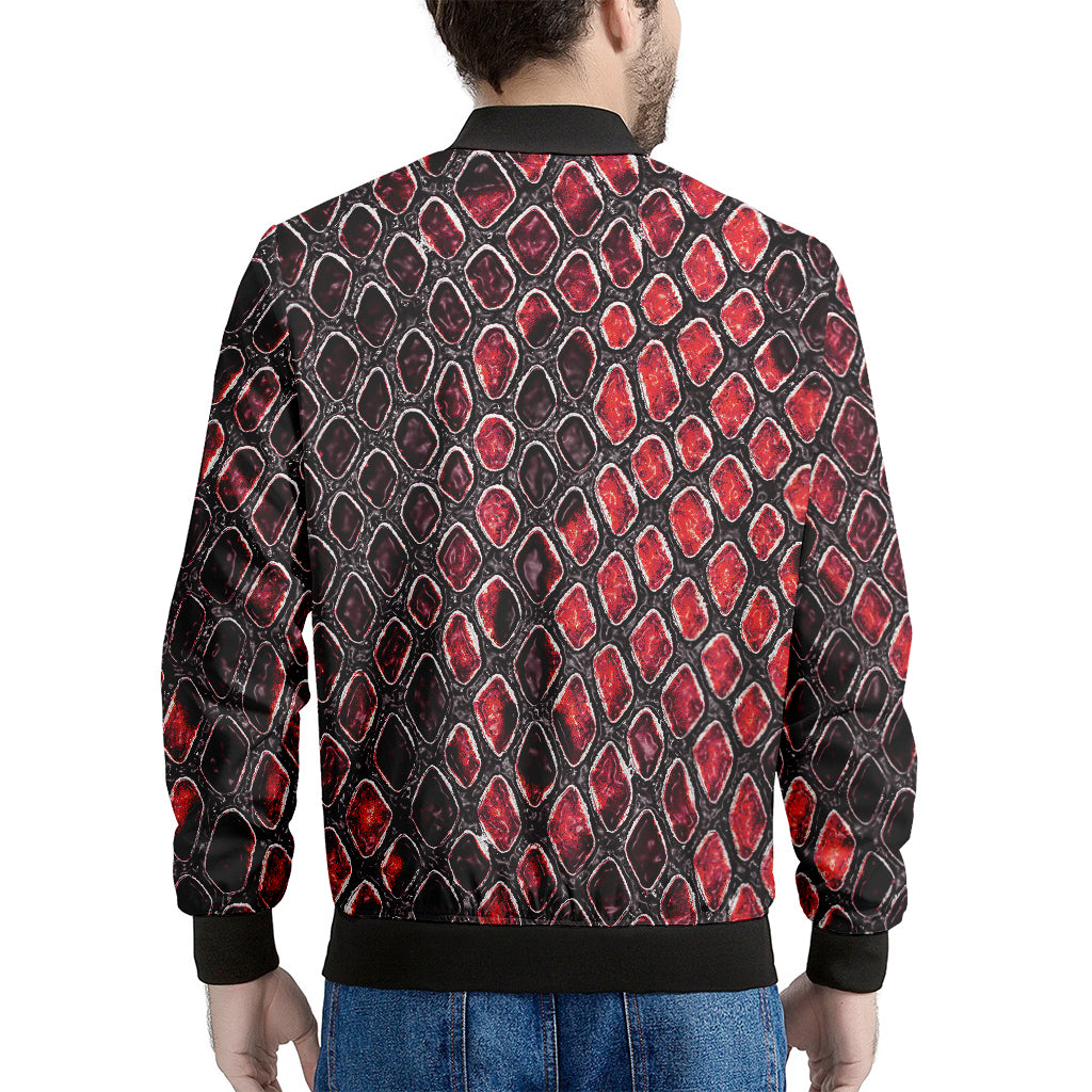 Red And Black Snakeskin Print Men's Bomber Jacket