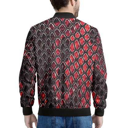 Red And Black Snakeskin Print Men's Bomber Jacket