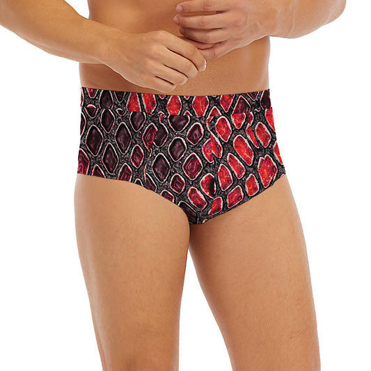 Red And Black Snakeskin Print Men's Briefs