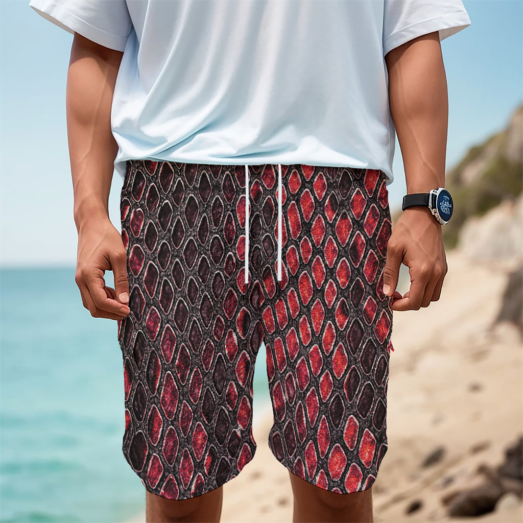 Red And Black Snakeskin Print Men's Cargo Shorts