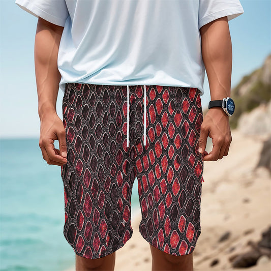 Red And Black Snakeskin Print Men's Cargo Shorts