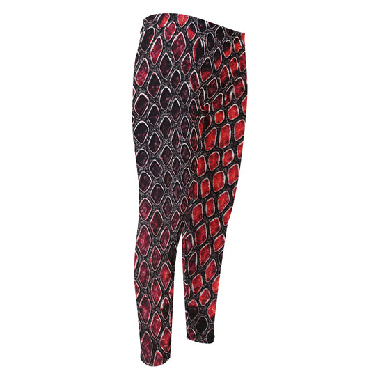 Red And Black Snakeskin Print Men's Compression Pants