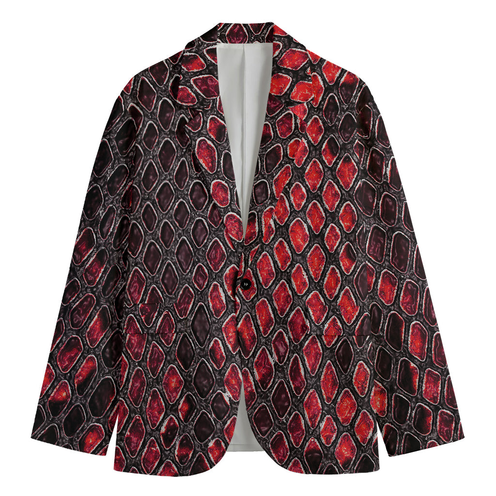Red And Black Snakeskin Print Men's Cotton Blazer